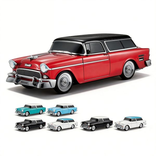 Altavoz Bluetooth modelo de coche vintage WS-1955 de 1955 con pantalla LED, radio FM, dise&ntilde;o retro, coleccionable